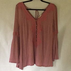 Altar'd State Dusty Rose Button-Front Peasant Blouse M